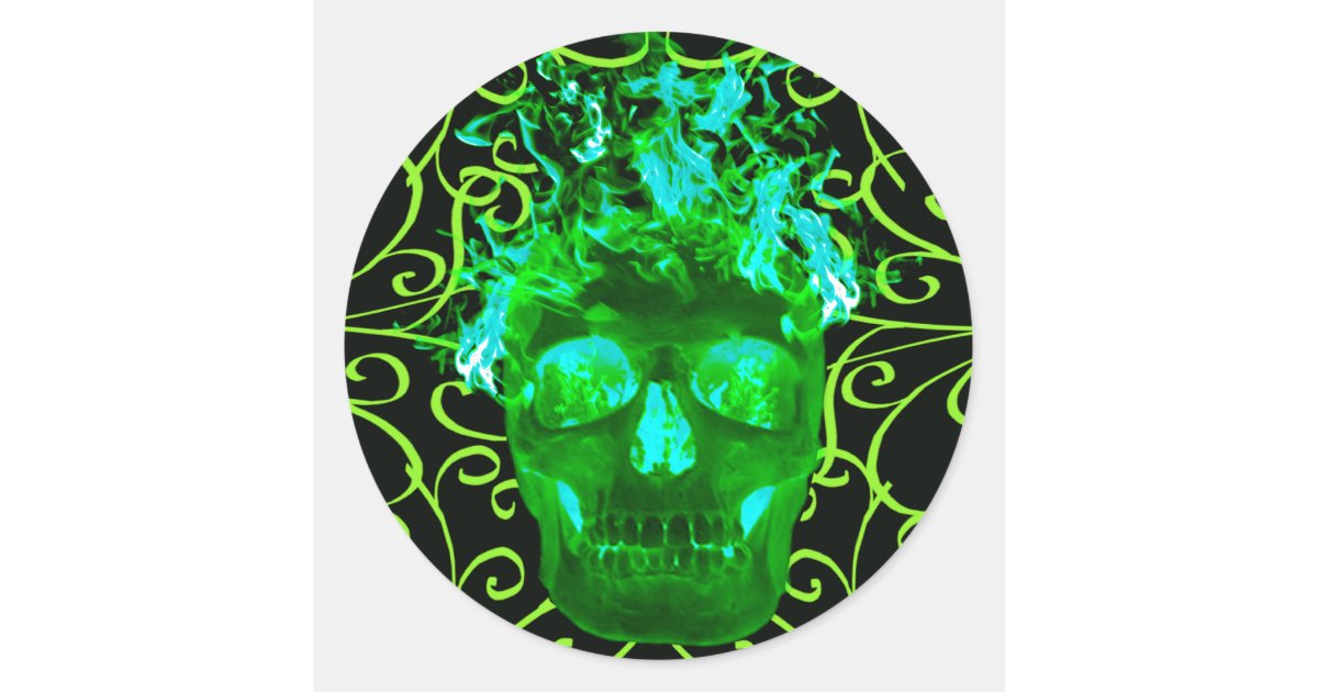 green flaming skull