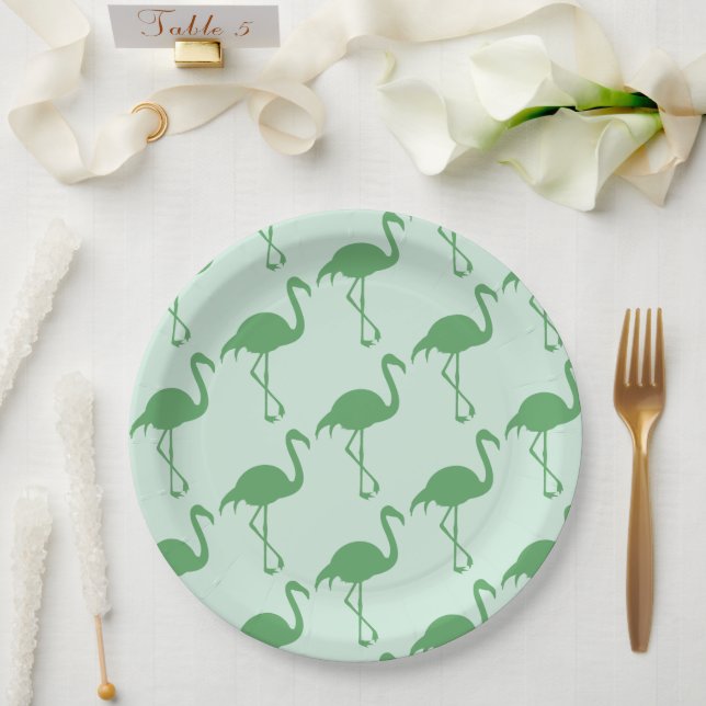 Green Flamingos Paper Plates (Wedding)