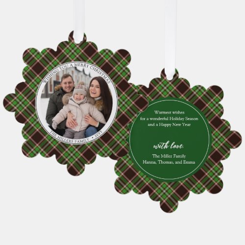 Green flannel Family Photo Paper Ornament Card
