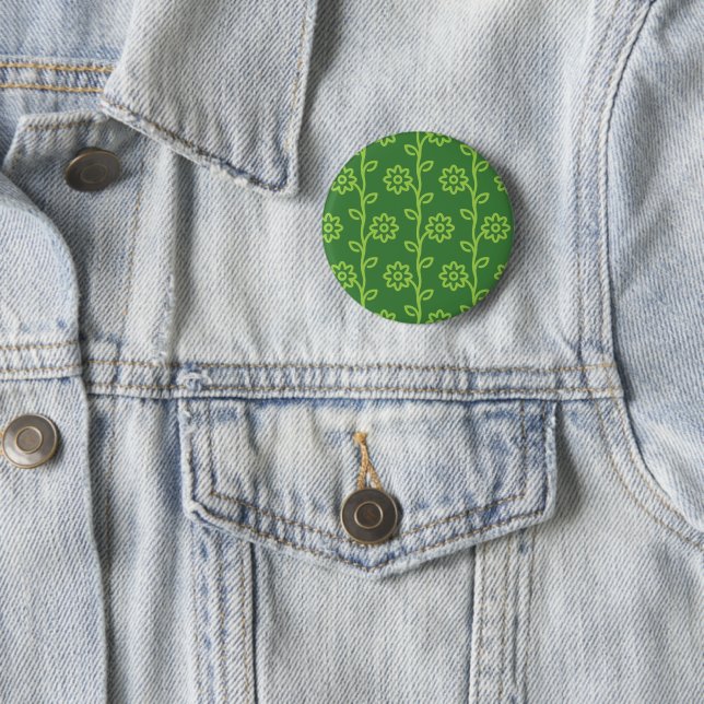 Green Flat Flower Garden Pattern Button (In Situ)