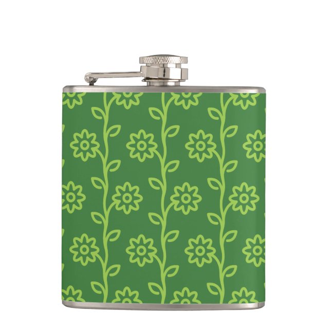 Green Flat Flower Garden Pattern Flask (Front)