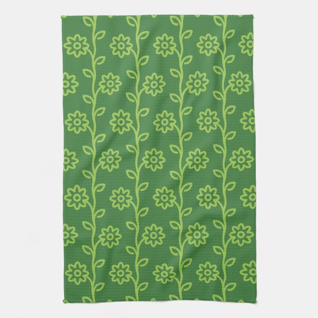 Green Flat Flower Garden Pattern Kitchen Towel (Vertical)