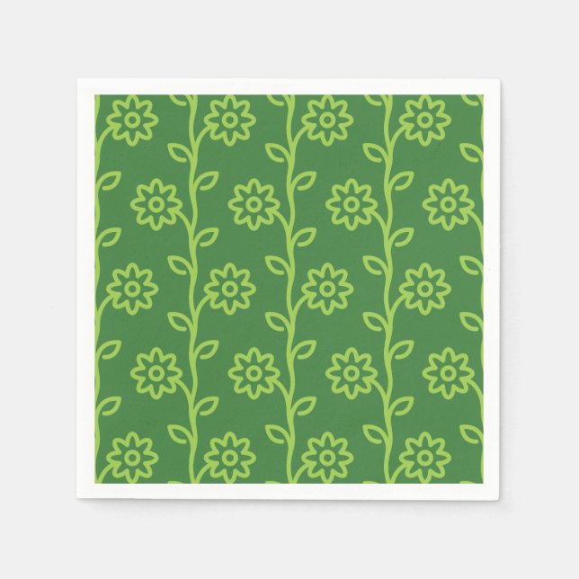 Green Flat Flower Garden Pattern Napkins (Front)