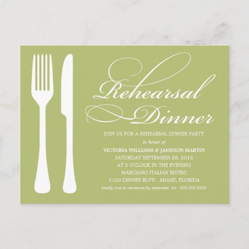 GREEN FLATWARE  REHEARSAL DINNER INVITE