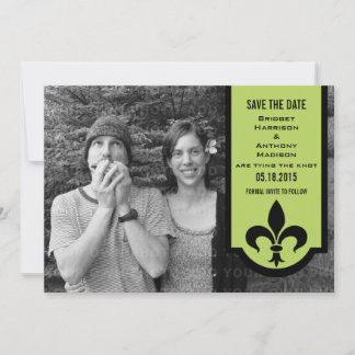 Green Fleur De Lis Banner Save the Date Invite