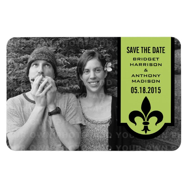 Green Fleur De Lis Banner Save the Date Magnet (Horizontal)