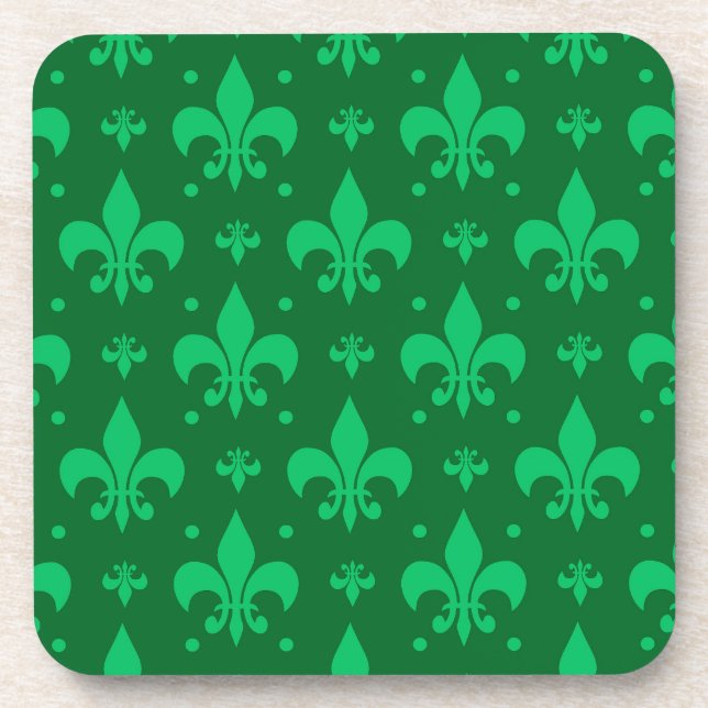 Green Fleur-de-lis Pattern Design  Beverage Coaster (Front)