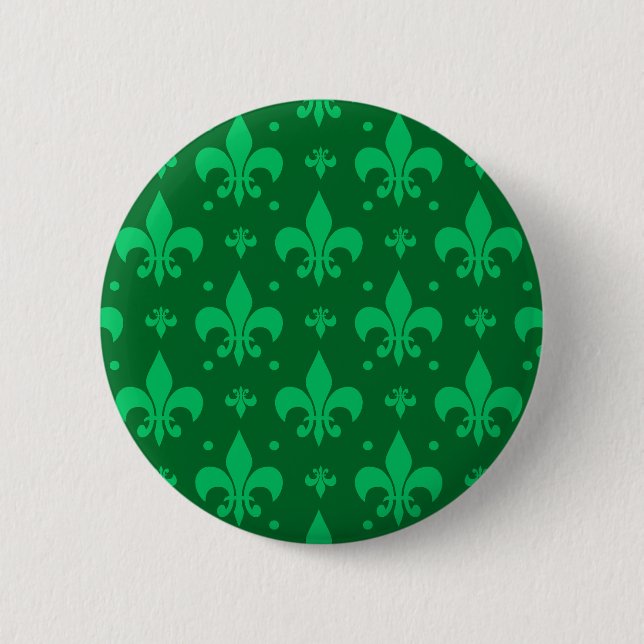 Green Fleur-de-lis Pattern Design  Button (Front)