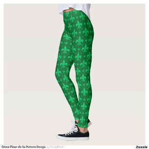 Green Fleur-de-lis Pattern Design  Leggings