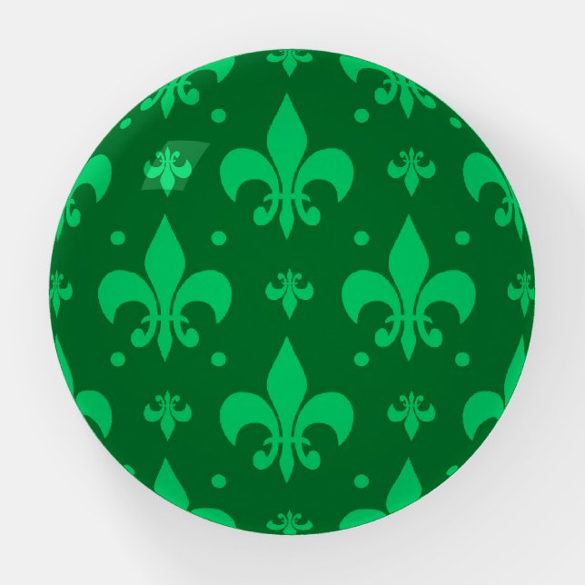 Green Fleur-de-lis Pattern Design  Paperweight (Front)