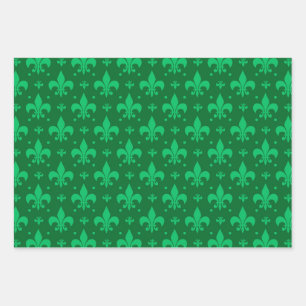 Green Fleur-de-lis Pattern Design Wrapping Paper Sheets