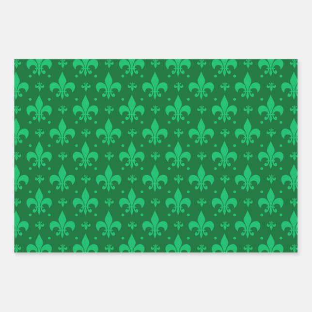 Green Fleur-de-lis Pattern Design  Wrapping Paper Sheets (Front)