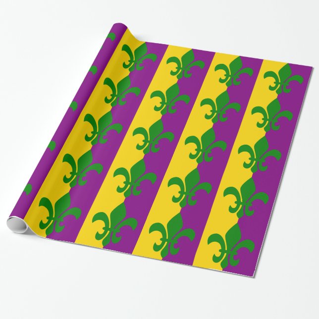 Green Fleur de Lis Wrapping Paper (Unrolled)