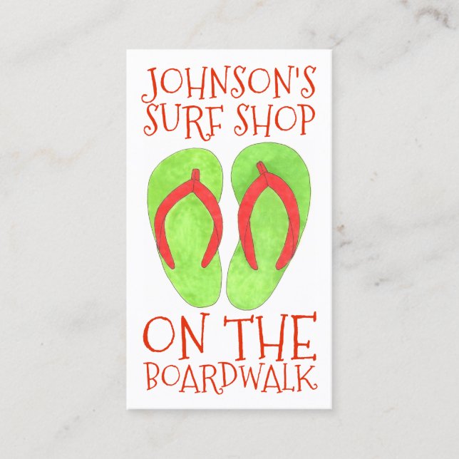 Green Flip Flop Sandals Beach Surf Shop Boardwalk Business Card (Front)