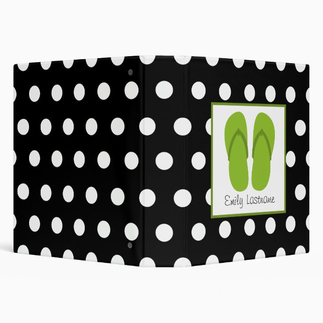 Green Flip Flops / Black with White Polka Dots 3 Ring Binder (Background)