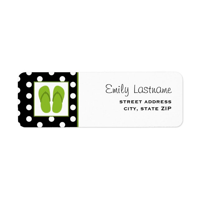 Green Flip Flops / Black With White Polka Dots Label (Front)