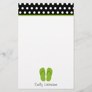 Green Flip Flops / Black With White Polka Dots Stationery