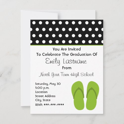 Green Flip Flops / Polka Dots Graduation Personalized Invitations