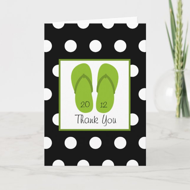 Green Flip Flops / Polka Dots Graduation Thank You (Front)
