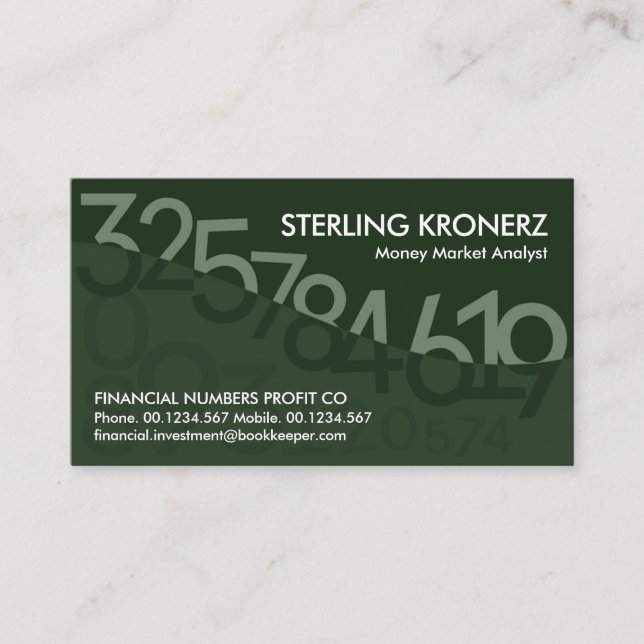 Green Floating Numbers Wave Dollar Business Card (Front)