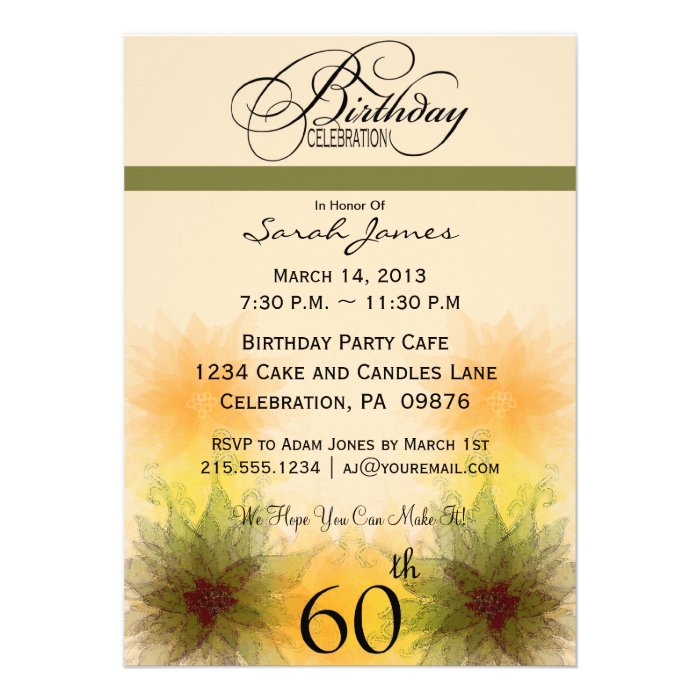Green Floral 60th Birthday Party Invitation
