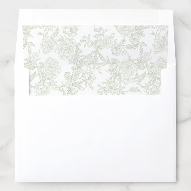 Green Floral and Bird Toile Envelope Liners (In Envelope)