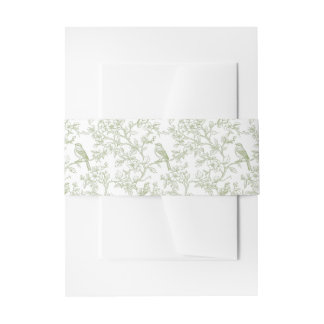 Green Floral and Birds Toile Invitation Belly Band