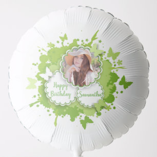 Green Floral and Butterflies Photo Balloon