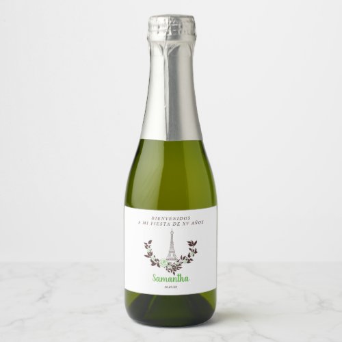 Green Floral and Eiffel Tower Design for 50 years Sparkling Wine Label