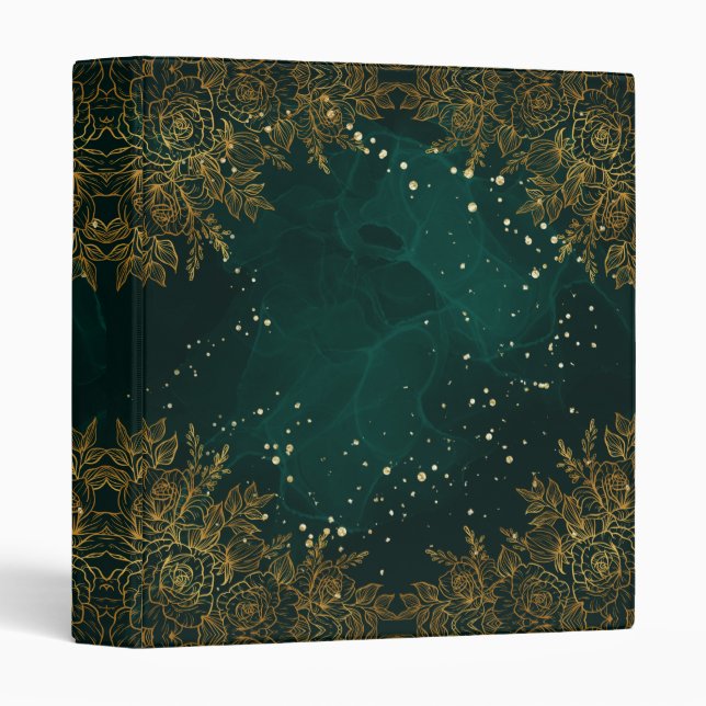 Green Floral and Gold Spiral Notebook 3 Ring Binder (Front/Spine)