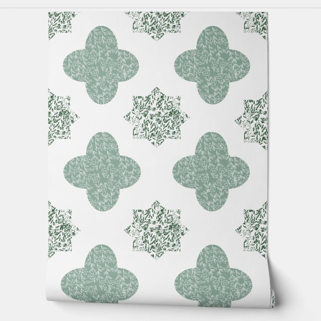 Green Floral Arabesque Wallpaper (Unrolling)