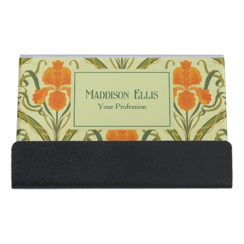 Green Floral Art Nouveau Feminine Business Desk Business Card Holder