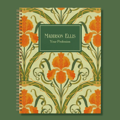Green Floral Art Nouveau Feminine Business Notebook