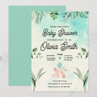 Green Floral Baby Shower, Spring Baby Shower Invitation