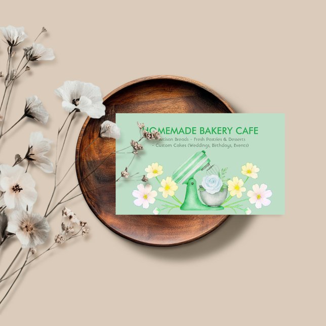 Green Floral Bakery Pastry Chef Baking Utensils Business Card (Creator Uploaded)