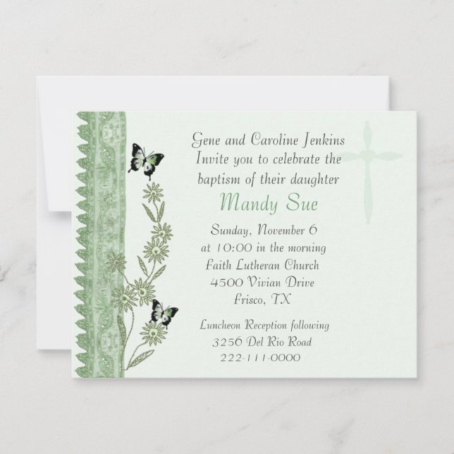 Green Floral Baptism Invitation (Front)