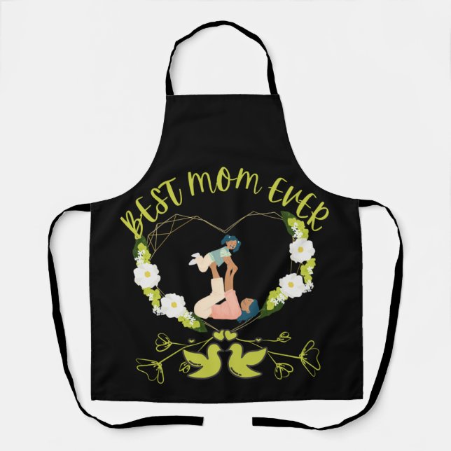 Green Floral Best Mom Ever Mother And Daughter  Apron (Front)