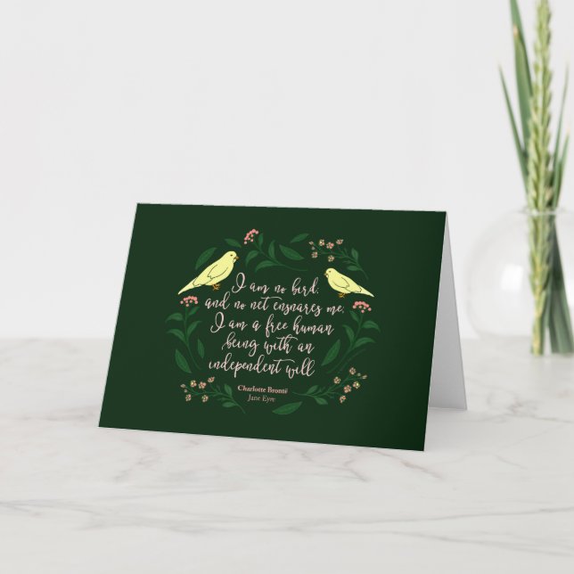 Green Floral Bird Charlotte Bronte Jane Eyre Quote Card (Front)