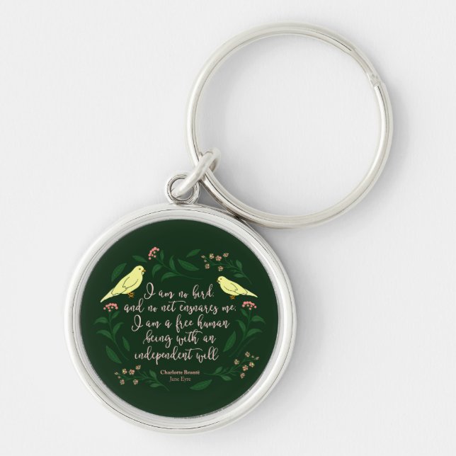 Green Floral Bird Charlotte Bronte Jane Eyre Quote Keychain (Front)