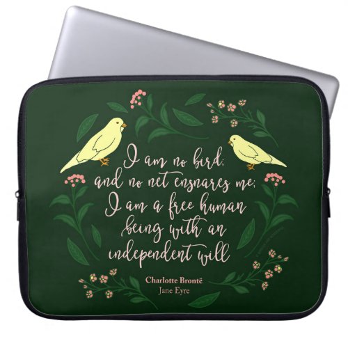 Green Floral Bird Charlotte Bronte Jane Eyre Quote Laptop Sleeve