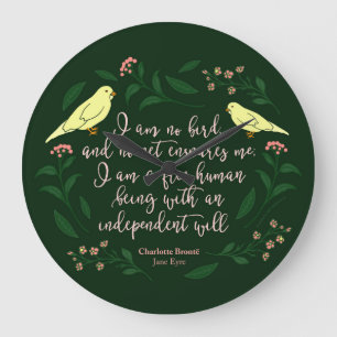 Green Floral Bird Charlotte Bronte Jane Eyre Quote Large Clock