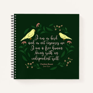 Green Floral Bird Charlotte Bronte Jane Eyre Quote Notebook