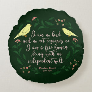 Green Floral Bird Charlotte Bronte Jane Eyre Quote Round Pillow