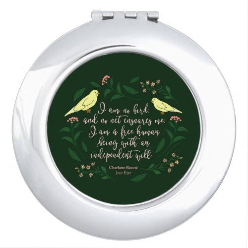 Green Floral Bird Quote Jane Eyre Charlotte Bronte Compact Mirror