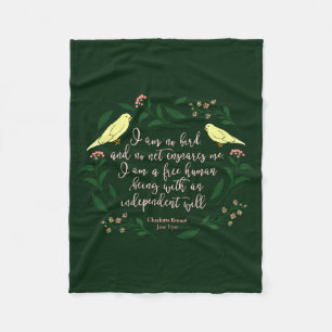 Green Floral Bird Quote Jane Eyre Charlotte Bronte Fleece Blanket