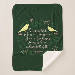 Green Floral Bird Quote Jane Eyre Charlotte Bronte Sherpa Blanket
