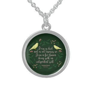 Green Floral Bird Quote Jane Eyre Charlotte Bronte Sterling Silver Necklace