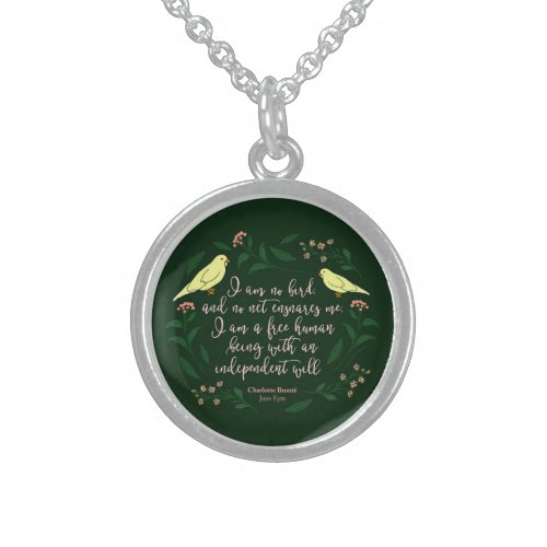 Green Floral Bird Quote Jane Eyre Charlotte Bronte Sterling Silver Necklace