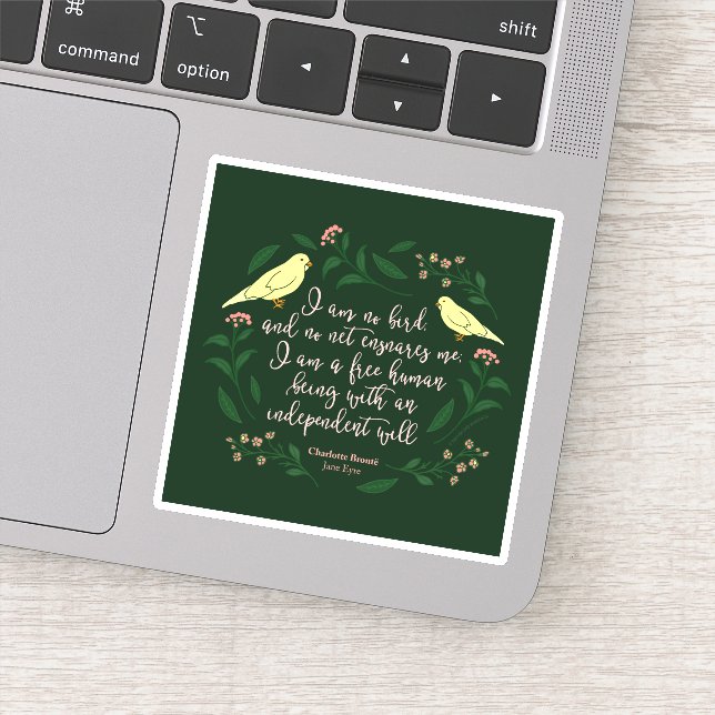 Green Floral Bird Quote Jane Eyre Charlotte Bronte Sticker (Detail)