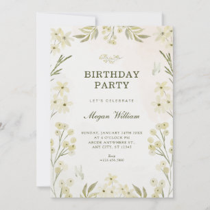 Green floral birthday invitation